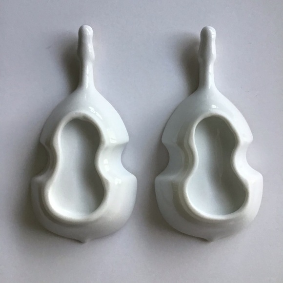 Vintage Floral Bone China Violin Dish PAIR Ring Trinket Gold Rim Vanity Cottage - Picture 13 of 16